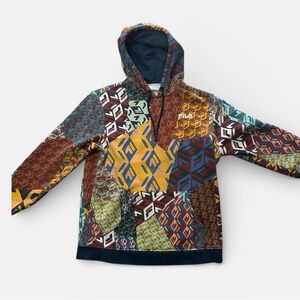 Fila Multicolored Allover Print Hoodie Sweatshirt Size Medium